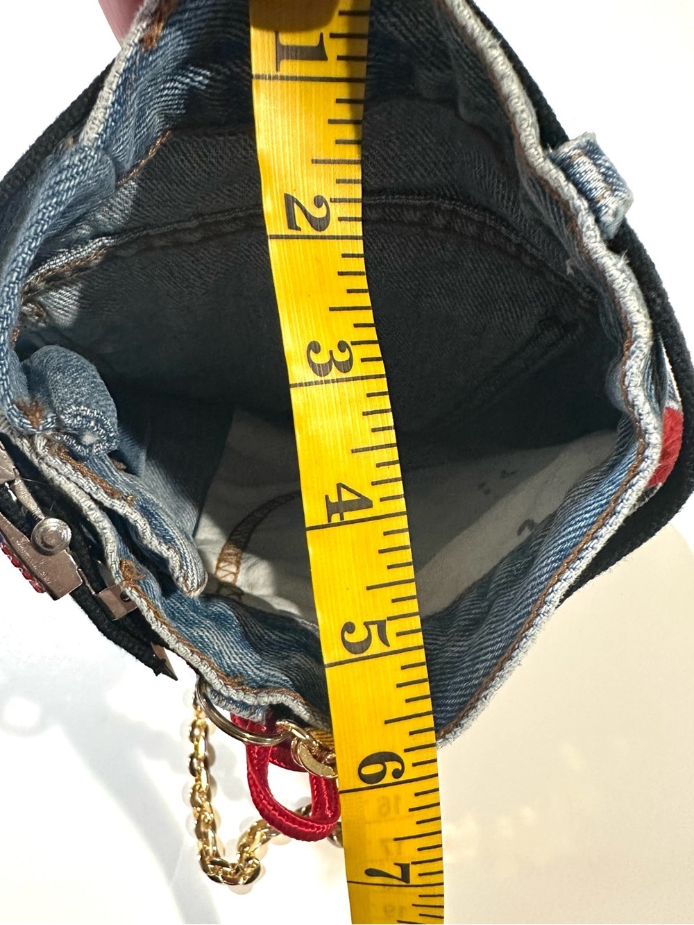 Jeans Denim Crossbody Bag with Embroidered Pocket Gold Chain - Custom Made Y2K - Picture 12 of 15